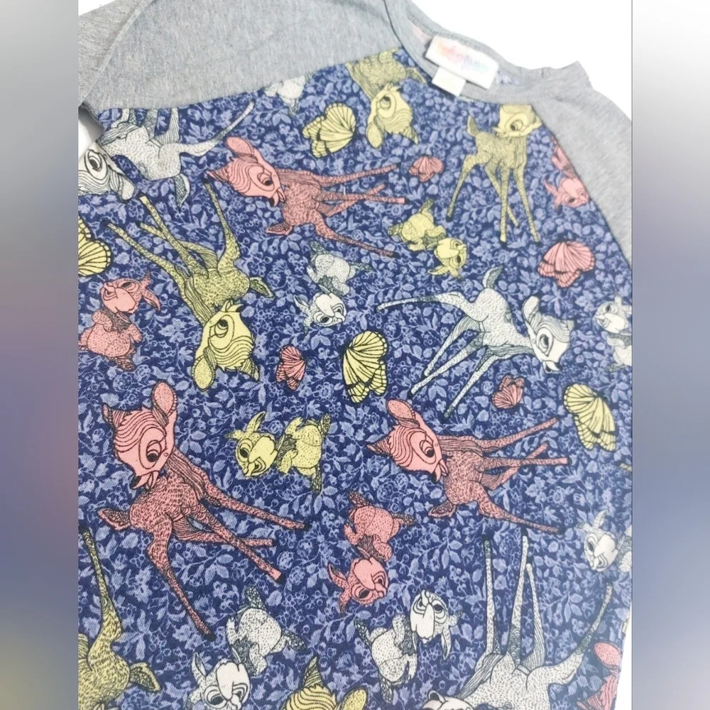LuLaRoe Disney Bambi Sloan Shirt Size 2 Blue Woodland Raglan